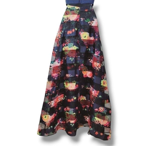 NEW Sequin Hearts 2PC Formal Shadow Stripe Floral Skirt Set in Navy Blue Sz 3/27 - Picture 8 of 16